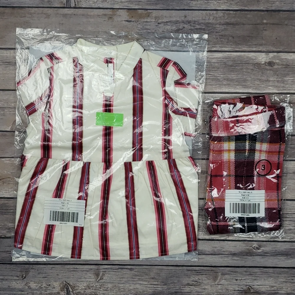 Janie and Jack Little Girls Striped Peplum Top & Plaid Stirrup Pants Set - Picture 2 of 8